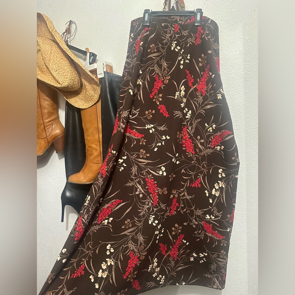 AGB Brown and Red Floral Maxi Skirt